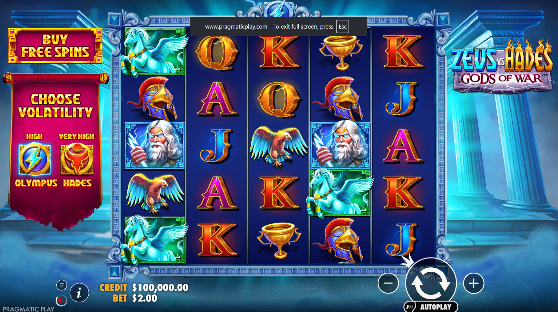 Zeus vs Hades Gods of War Slot - Interface - bigwin888m